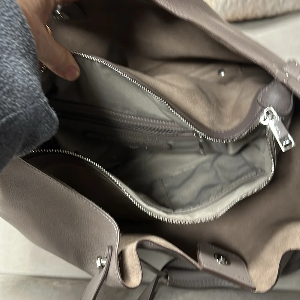 SONDRA ROBERTS Squared Gray Vegan Leather Double Handle Large Hobo Shoulder Bag